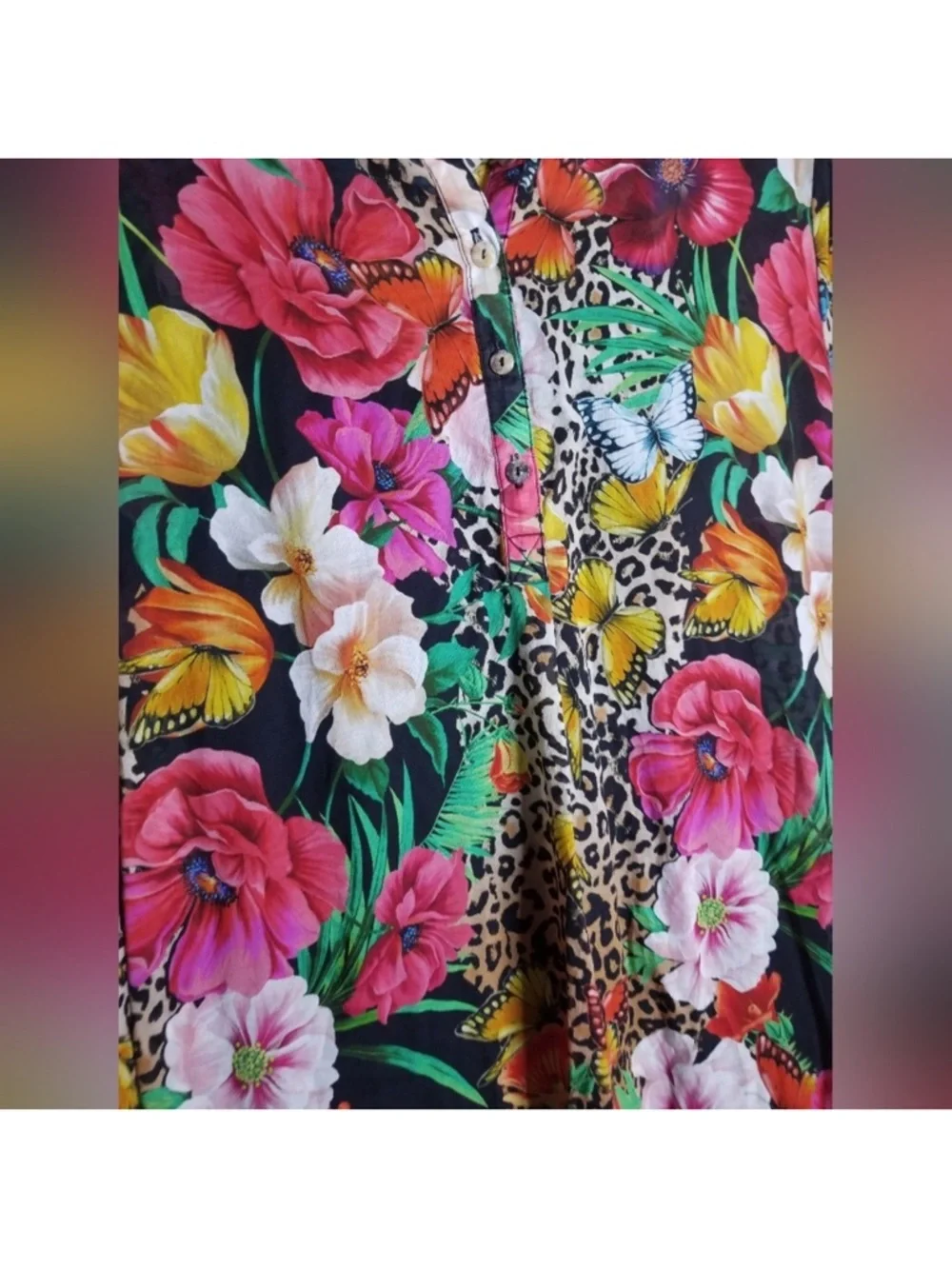 Johnny Was Sandra Dreamer Seaside A-line Dress Bird Flora Butterflies SZ L - Picture 9 of 9